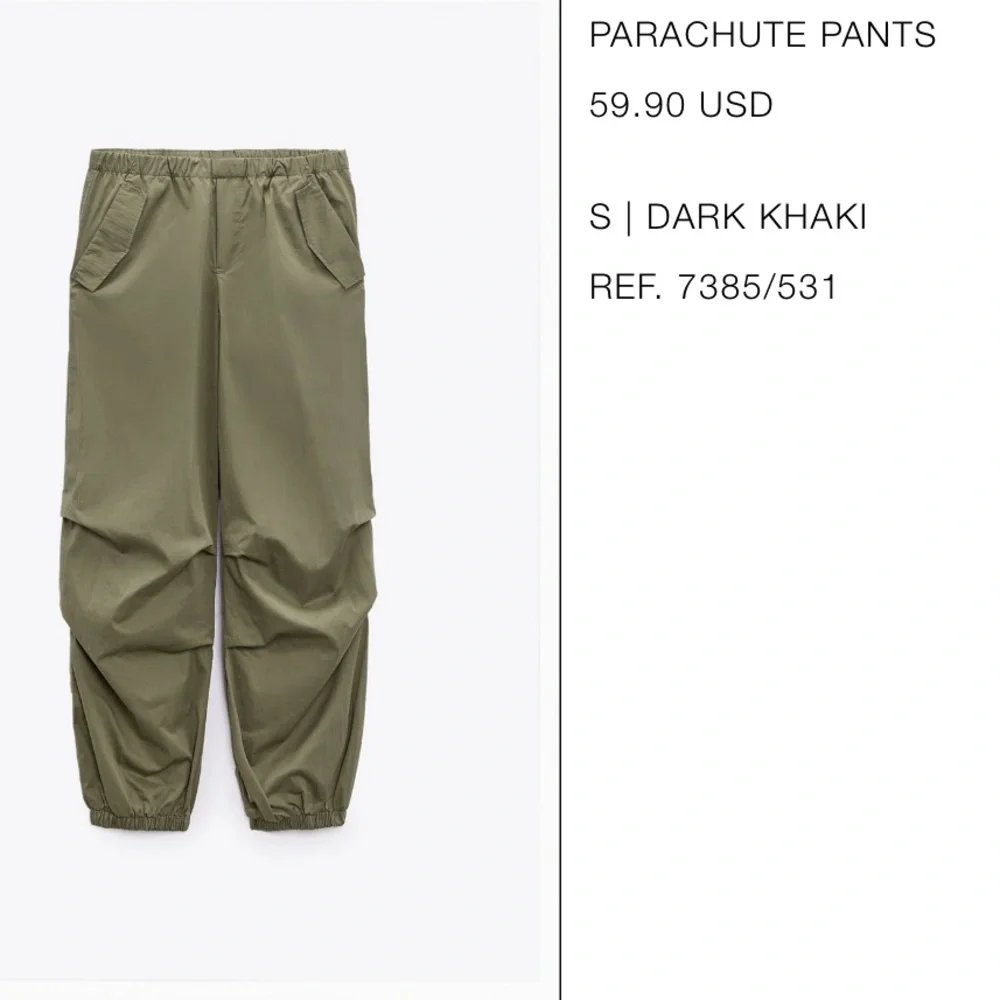 NWT ZARA Parachute Utility Jogger Pants in Dark Khaki Size Small fits XS! - Picture 6 of 11